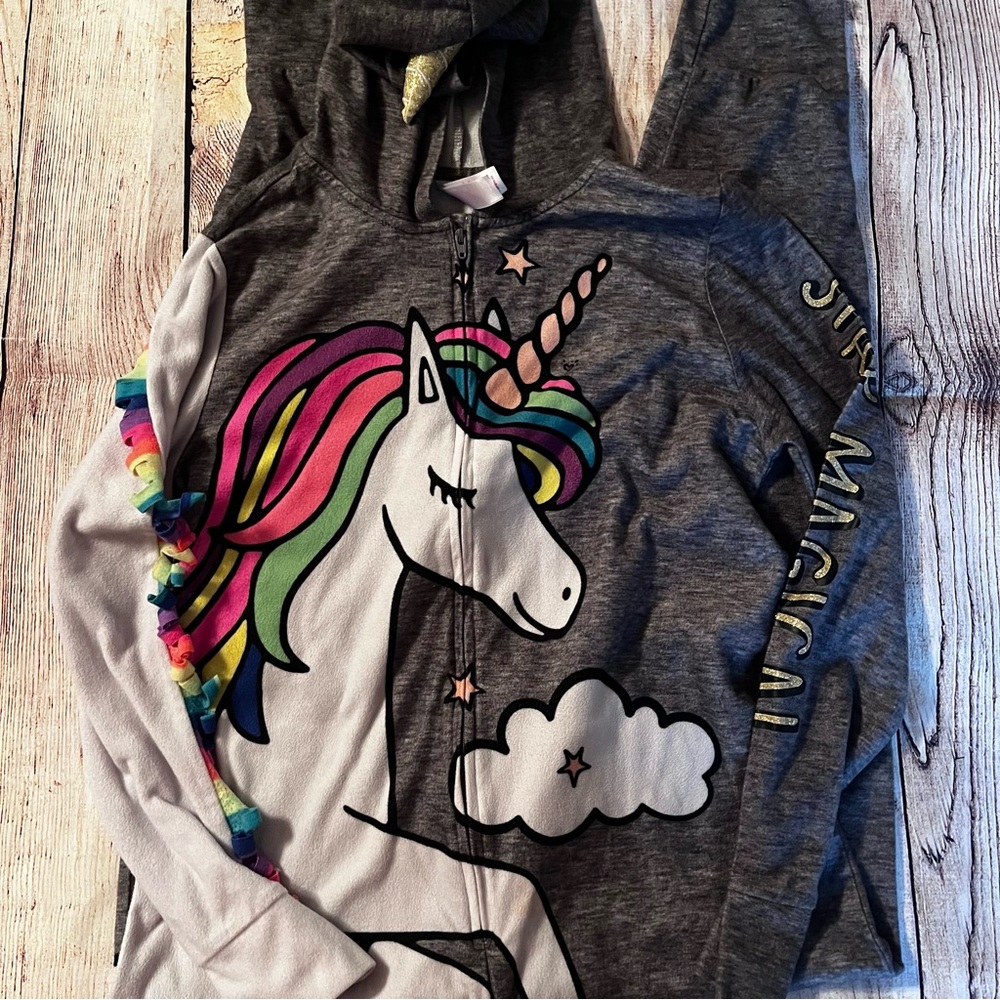Justice “Stay Magical” Unicorn Onesie Hoodie Pajamas size XL 14/16